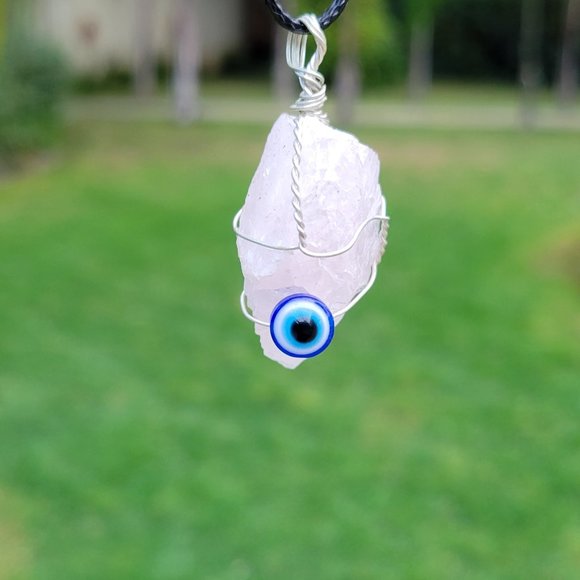 Rose Quartz Evil Eye Crystal Pendant - Picture 3 of 10